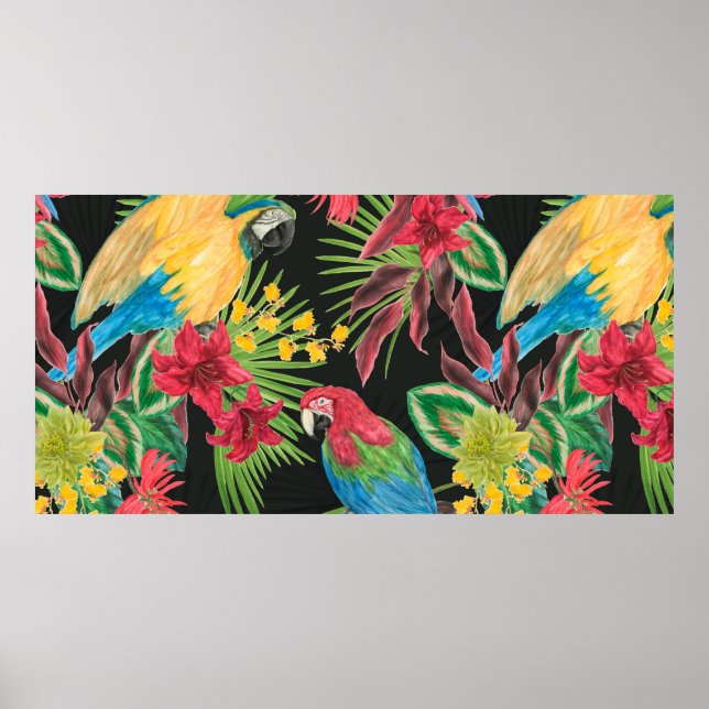 Watercolor painting seamless pattern with parrots  poster (Front)