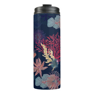 Watercolor painting seamless pattern with red lion thermal tumbler