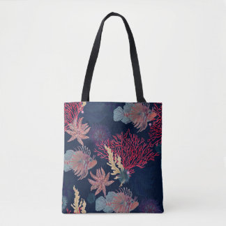 Watercolor painting seamless pattern with red lion tote bag