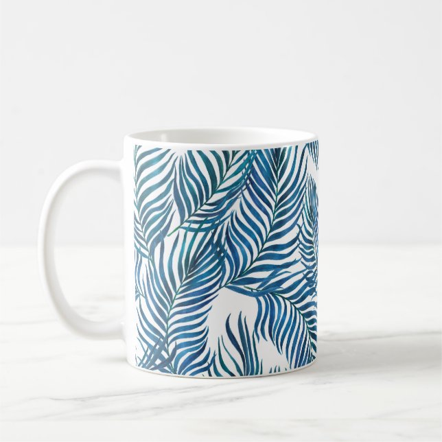 Watercolor painting seamless pattern with tropical coffee mug (Left)
