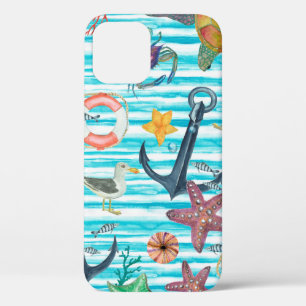 Watercolor painting seamless pattern with turtles, iPhone 12 case