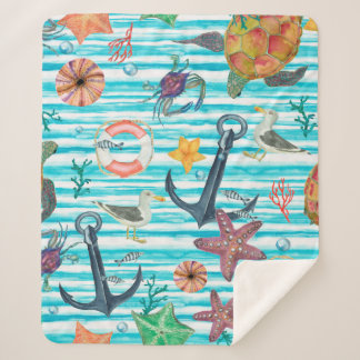 Watercolor painting seamless pattern with turtles, sherpa blanket