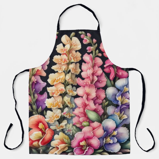 Watercolor Painting Snapdragons Flowers Floral Apron (Front)