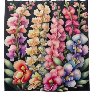 Watercolor Painting Snapdragons Flowers Floral Shower Curtain