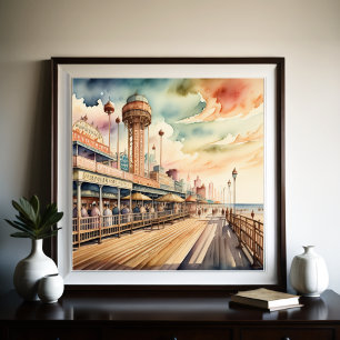 Watercolor Painting Summertime Boardwalk 1:1 Poster