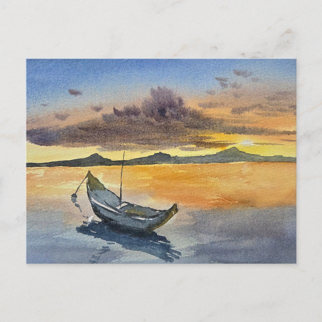 Watercolor Painting Sunset scene  Postcard (Front)