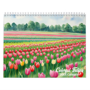 Watercolor Painting Tulips Colourful Flora  Calendar
