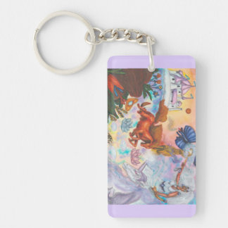 Watercolor Painting Unicorn Opal Fairy Dragon Fire Key Ring