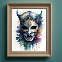 Watercolor Painting Venetian Mask VIII