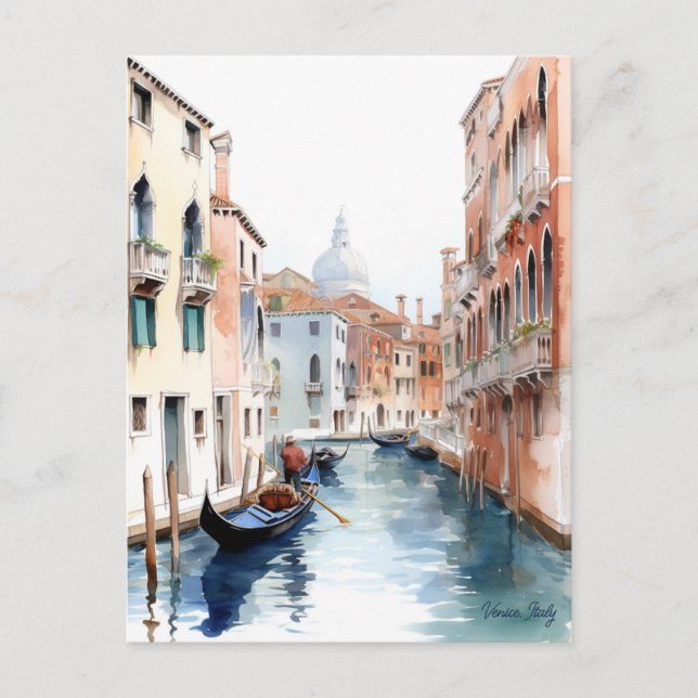 Watercolor Painting Venice Canals Italy Travel Art Postcard (Front)