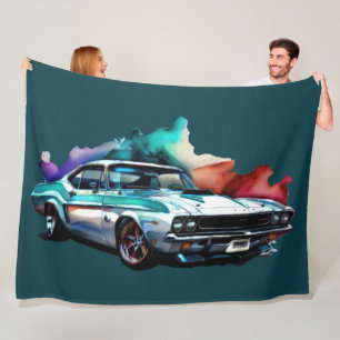 Watercolor Painting Vintage Muscle Car Fleece Blanket