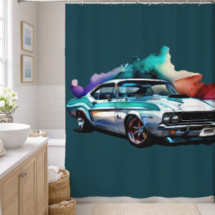 Watercolor Painting Vintage Muscle Car Shower Curtain