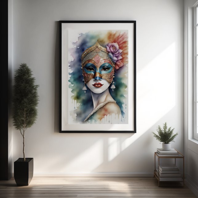 Watercolor Painting Woman Venetian Mask Poster (Creator Uploaded)