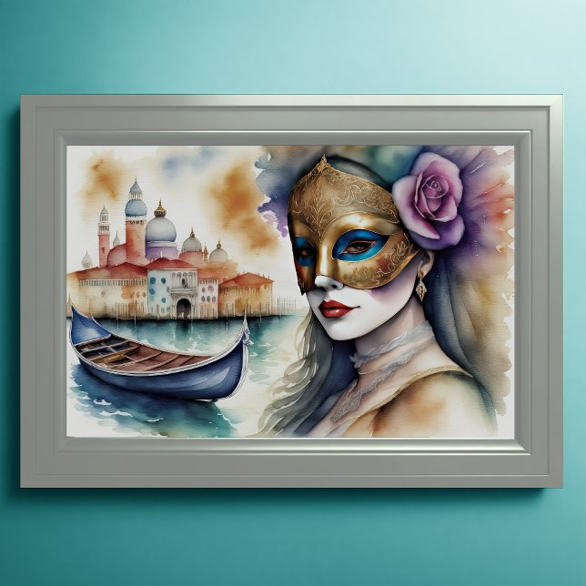 Watercolor Painting Woman Venetian Mask VI Poster (Creator Uploaded)