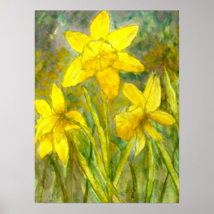 Watercolor Painting, Yellow Flowers Art, Daffodils Poster