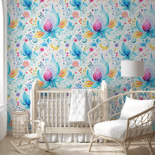 Watercolor Paisley Bloom Pattern Wallpaper