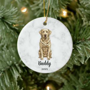 Watercolor Pale Cream Lab Dog Name Pet Memorial Ceramic Tree Decoration