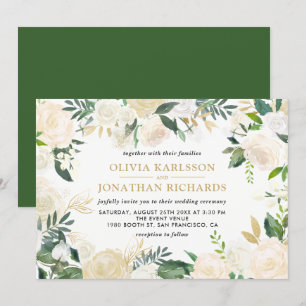 Watercolor Pale Peonies Gold Accent Wedding Invitation