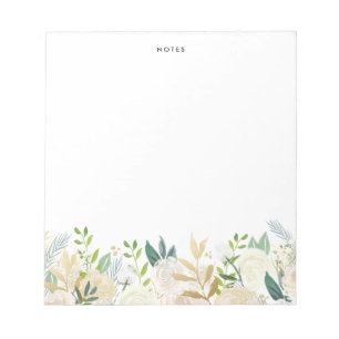Watercolor Pale Peonies Gold Foil Custom Floral Notepad