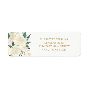 Watercolor Pale Peonies Graduation return address