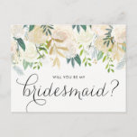 Watercolor Pale Peonies Will You Be My Bridesmaid Invitation Postcard<br><div class="desc">Ask your friends and family to be a part of your wedding with this floral "Will You Be My Bridesmaid" card featuring watercolor peonies with gold foil and gold glitter accents with feminine calligraphy script. Matching items are available.</div>