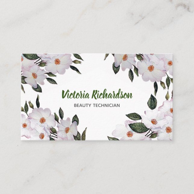 Watercolor Pale Pink Roses Ballerina Illustration Business Card (Front)