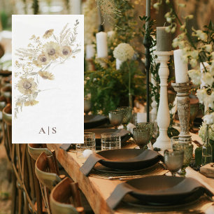 Watercolor Pale Sunflowers Monogram Napkin