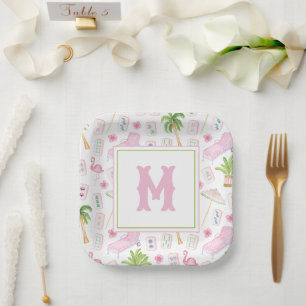 Watercolor Palm Beach Mahjong Paper Plate
