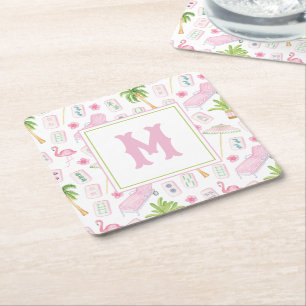 Watercolor Palm Beach Mahjong Square Paper Coaster
