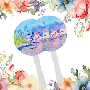 Watercolor Palm Beach Sunset Hand Fan