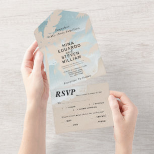 Watercolor palm beach wedding  all in one invitation
