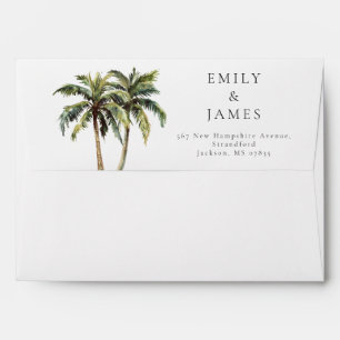 Watercolor Palm Beach Wedding Return Address Envelope