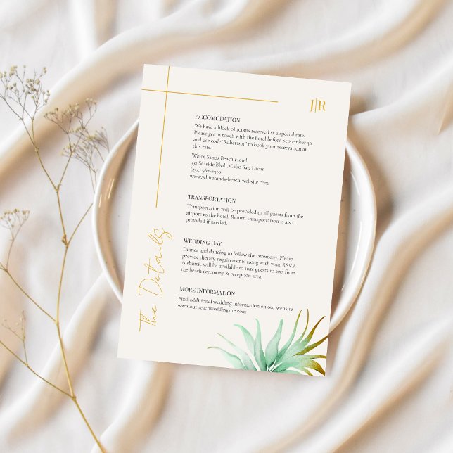 Watercolor Palm Gold Destination Wedding Detail Enclosure Card (Creator Uploaded)