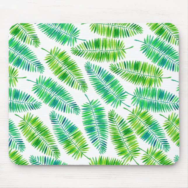 Watercolor palm leaves pattern mouse pad (Front)