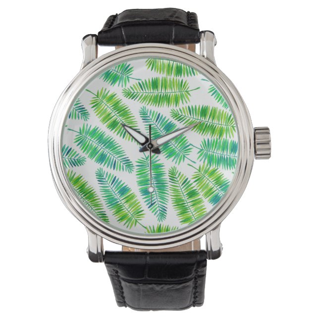 Watercolor palm leaves pattern watch (Front)