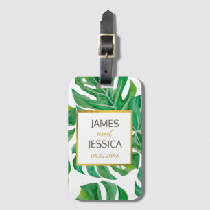 Watercolor Palm Leaves Personalised Wedding Favour Luggage Tag