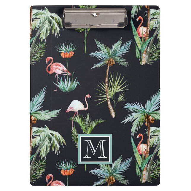 Watercolor Palm Pattern | Add Your Initial Clipboard (Front)