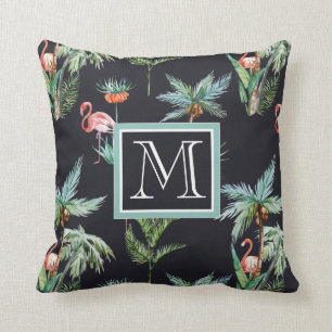 Watercolor Palm Pattern Add Your Initial Cushion