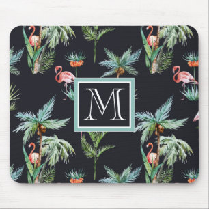 Watercolor Palm Pattern   Add Your Initial Mouse Pad