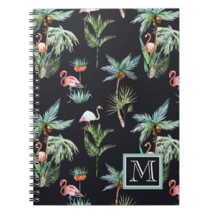 Watercolor Palm Pattern Add Your Initial Notebook