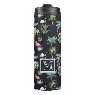 Watercolor Palm Pattern   Add Your Initial Thermal Tumbler