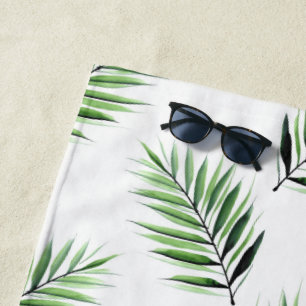 Watercolor Palm Pattern Beach Towel