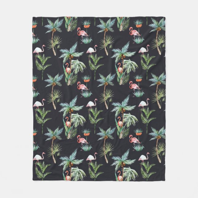 Watercolor Palm Pattern Fleece Blanket (Front)