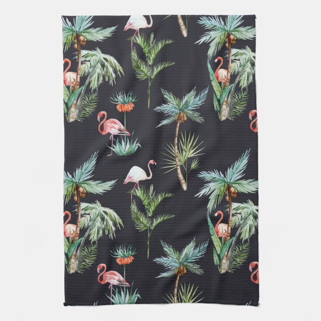 Watercolor Palm Pattern Tea Towel (Vertical)