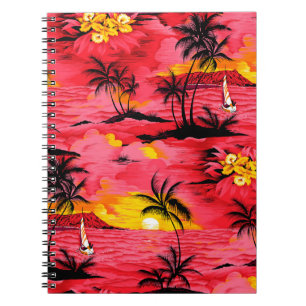 Watercolor palm silhouette and beach pattern notebook