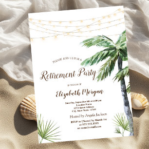 Watercolor Palm String Lights Retirement Party  Invitation