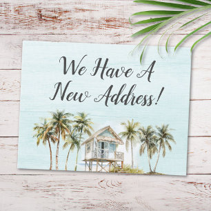 Watercolor Palm Tree Beach House New Address Postcard