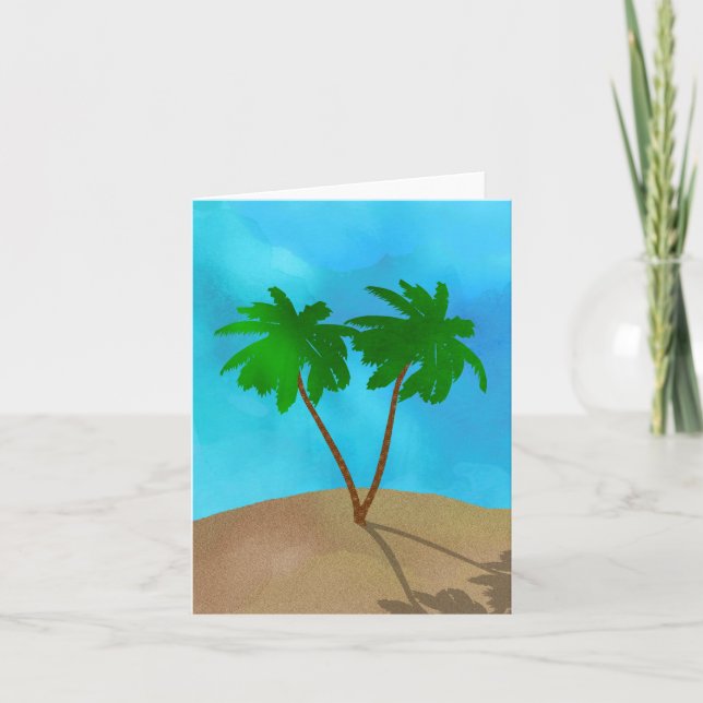 Watercolor Palm Tree Beach Scene Collage Card (Front)
