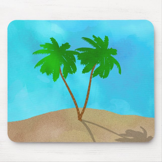 Watercolor Palm Tree Beach Scene Collage Mouse Pad (Front)
