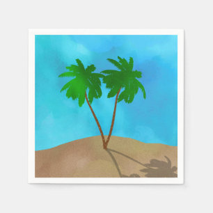 Watercolor Palm Tree Beach Scene Collage Napkin